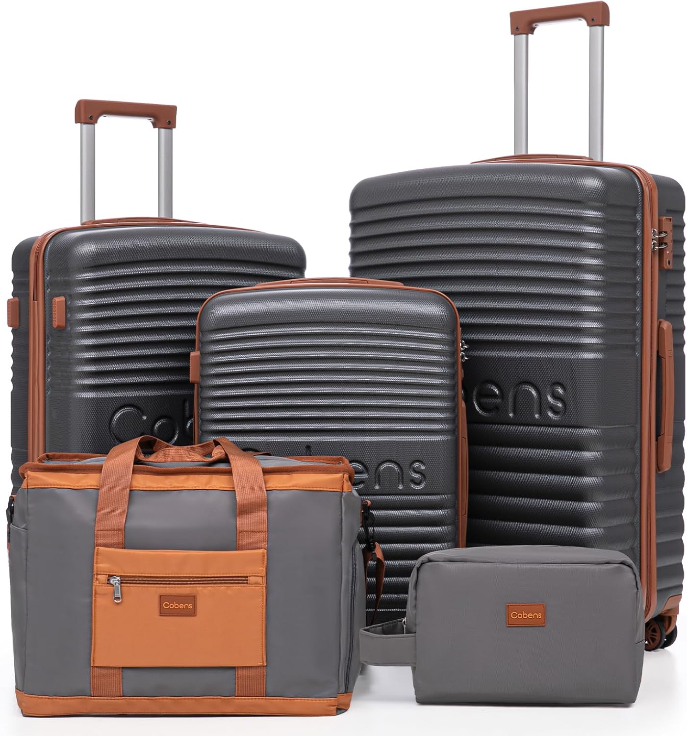 5 Piece Luggage Sets with Spinner Wheels and Tsa Lock, Hardshell ABS Suitcase Set, Lightweight Hardside Waterproof Travel Suitcases for Men Women, 20", 24", 28" Gray