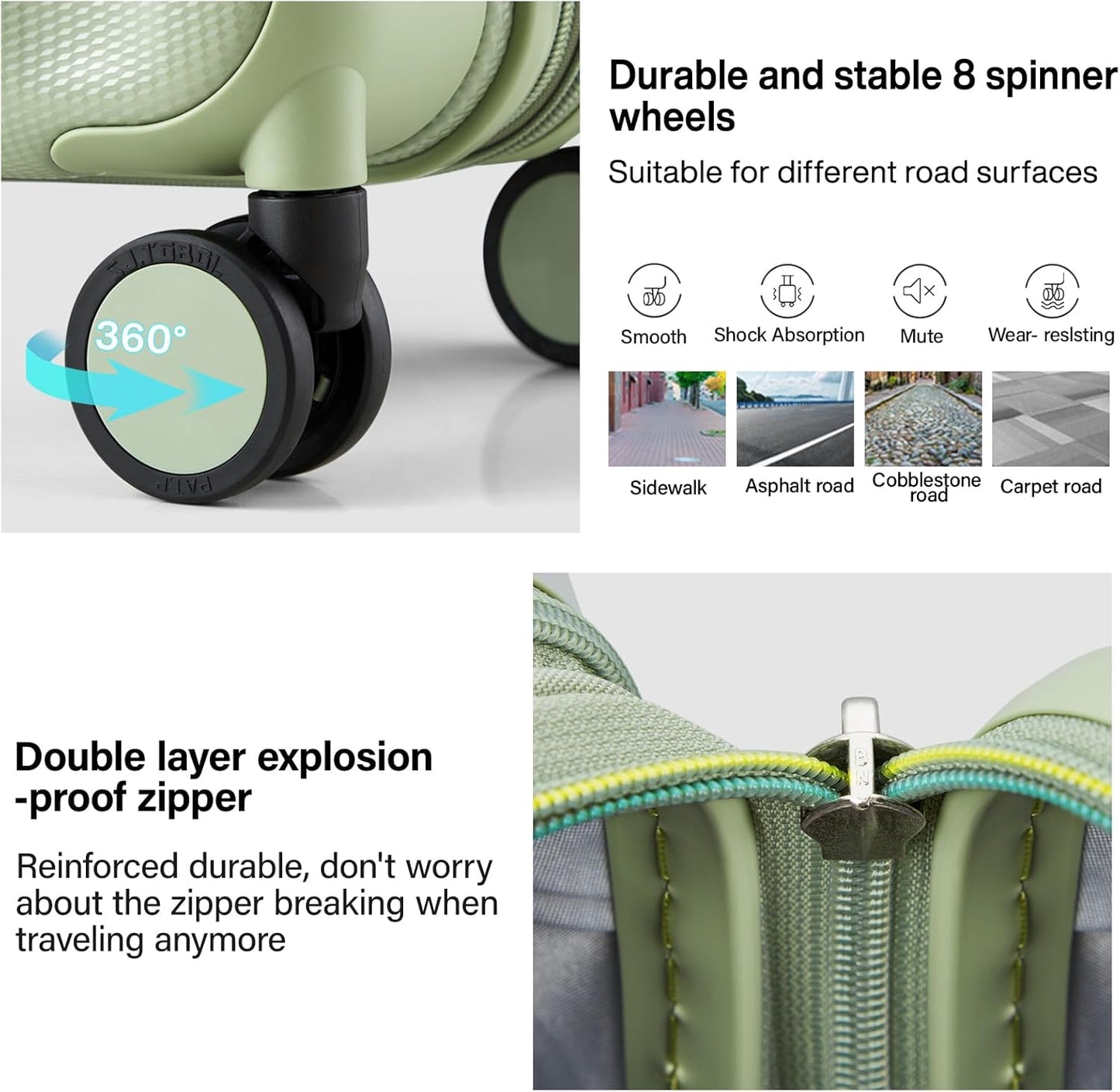 Hanke 24 Inch Expandable Checked Luggage Lightweight PC Hard Shell Luggage Suitcases with Wheels Travel Luggage Rolling Large Suitcase Travel Luggage Bag for Go to University.(Bamboo Green)