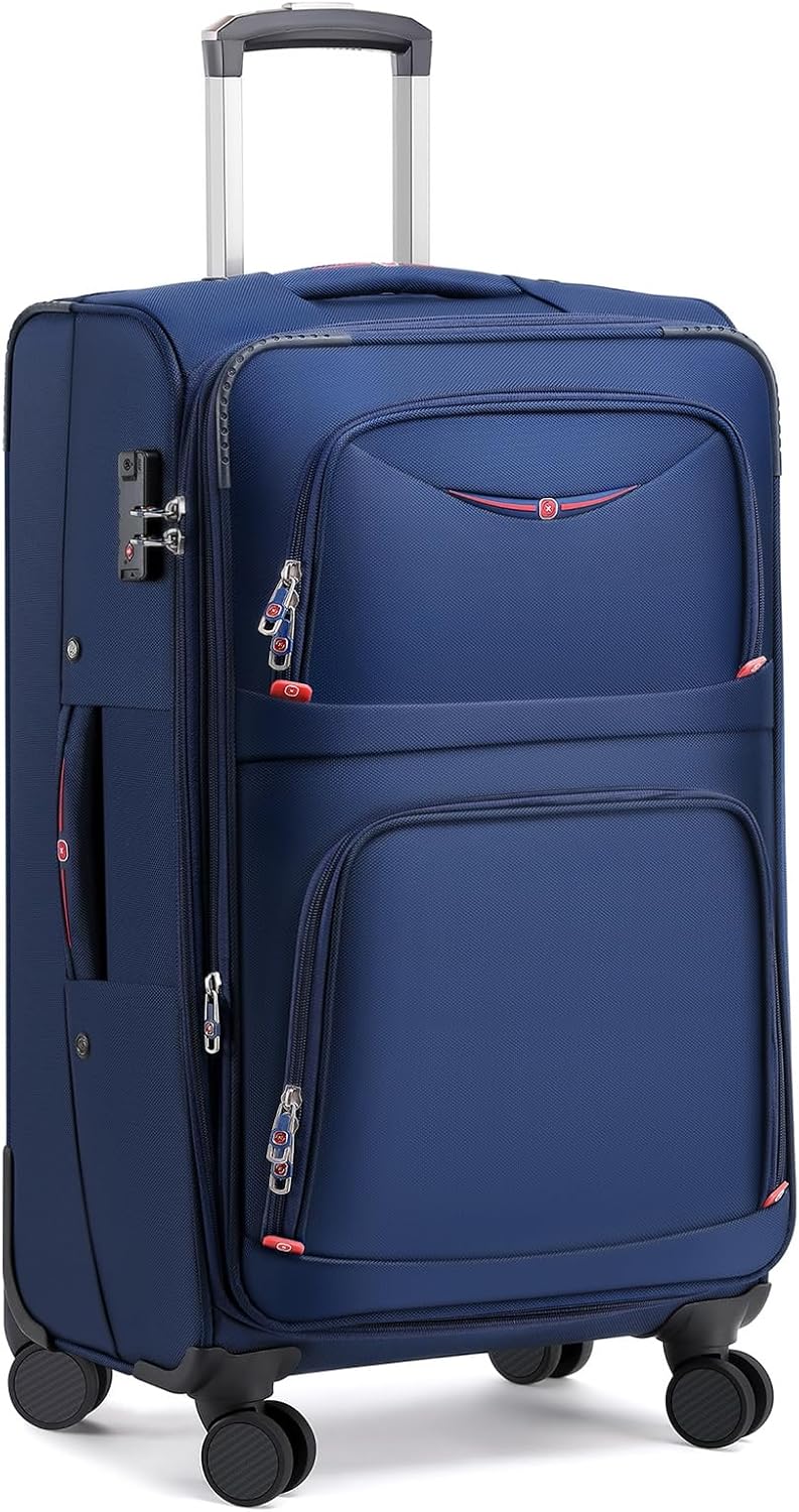 Softside Expandable Luggage with 4 Spinner Wheels, Durable Checked-Luggage Suicase (Blue, 29-Inch)