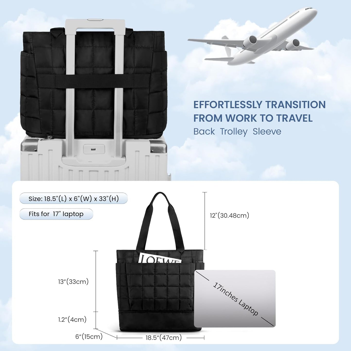 befen Laptop Tote Bag for Women Work, Travel Tote Bags Nurse Puffer Quilted Handbags, Lightweight Waterproof Beach Purse