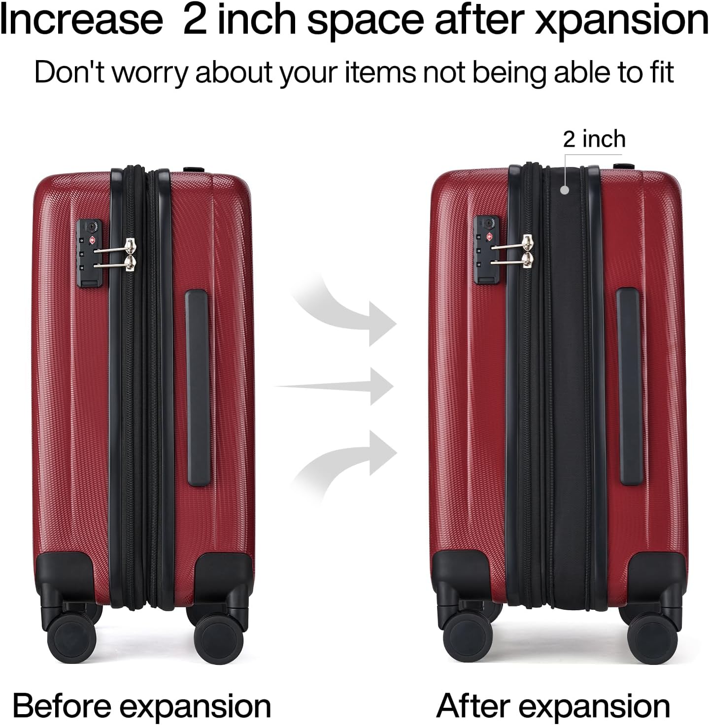 Hanke 20 Inch Expandable Carry on Luggage 22x14x9 Airline Approved Lightweight PC Hard Shell Suitcases with Wheels Tsa Luggage Rolling Suitcase Travel Luggage Bag for Weekender(Burgundy)