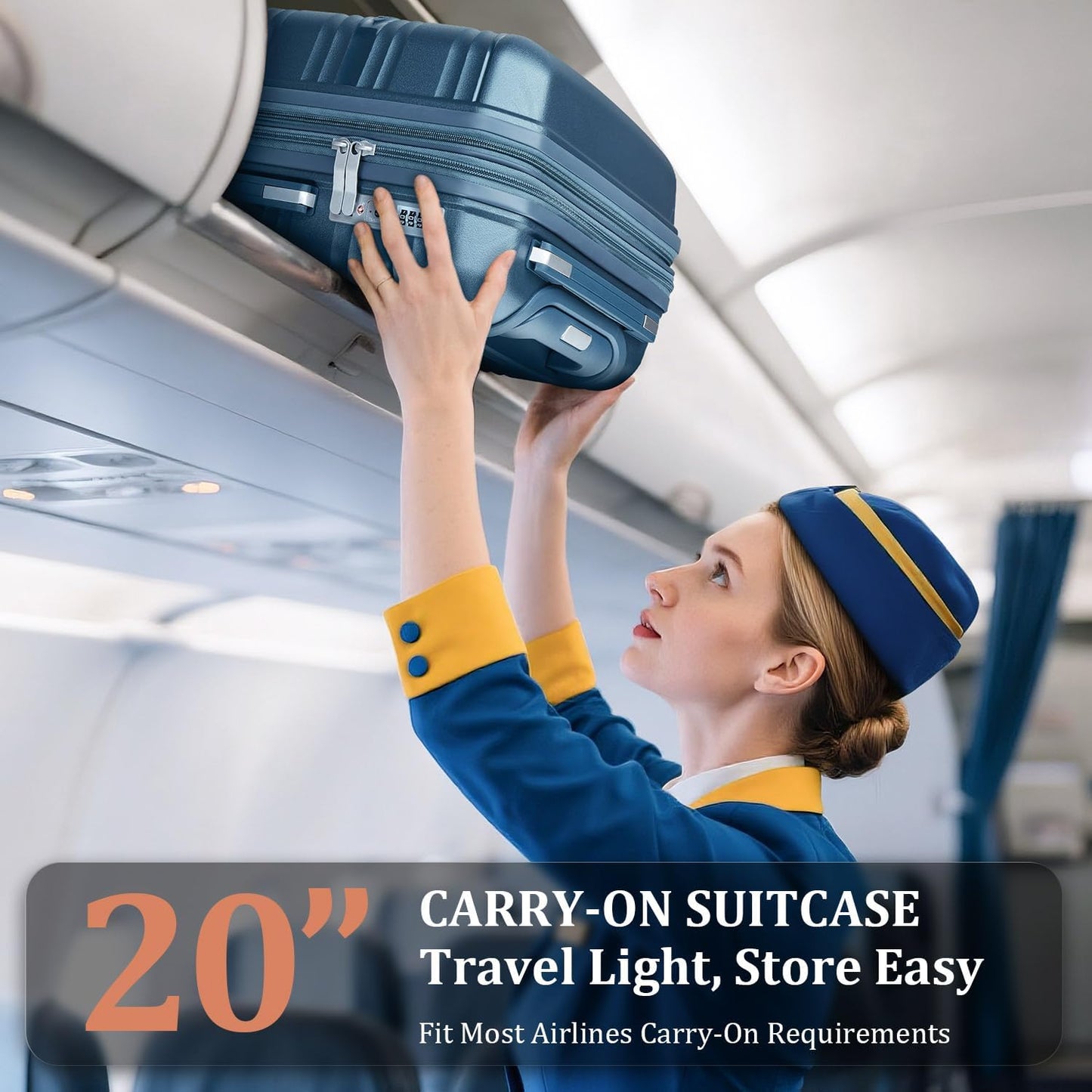 4-Piece Expandable Hardshell Luggage Set with TSA Lock (14/20/24/28) - Lightweight PP Suitcases, 360° Silent Spinner Wheels and Durable 100LB Handle for Air Travel (Peacock Blue)