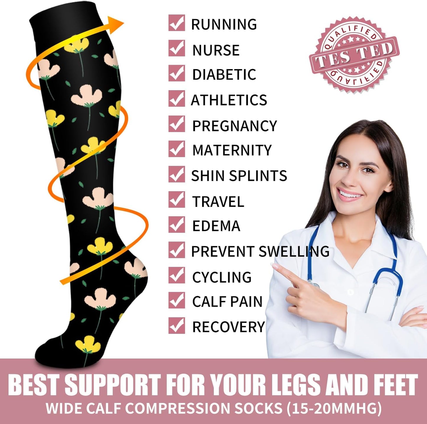 Bluemaple Compression Socks for Women & Men Circulation (6 Pairs) 15-20 mmHg is Best Support for Athletic Running Cycling