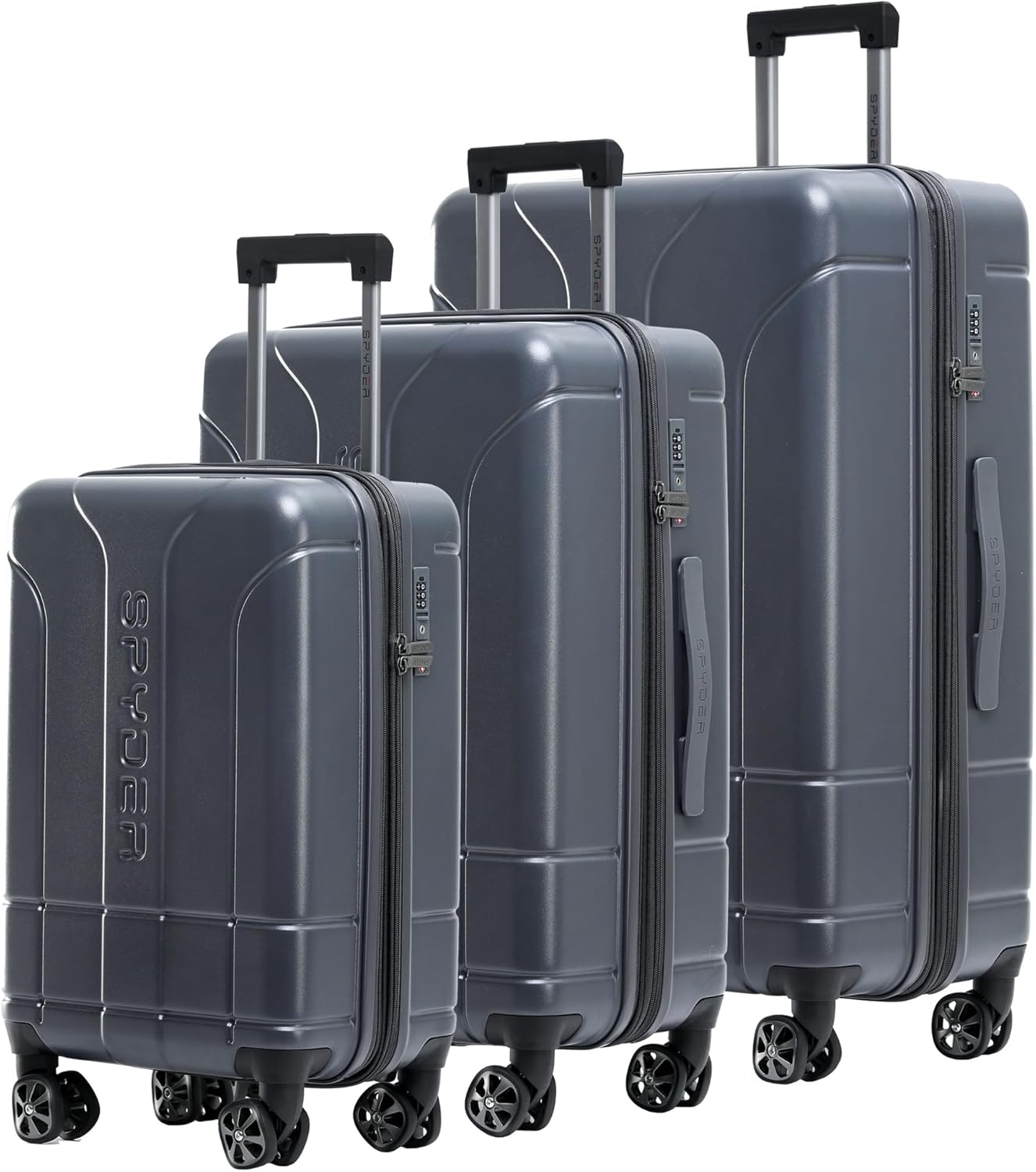 Spyder Carve 3 Piece Set with 360° Spinner Wheels, TSA Approved Lock, (20 Inch Carry On, 25 Inch Medium, 29 Inch Large) Gray