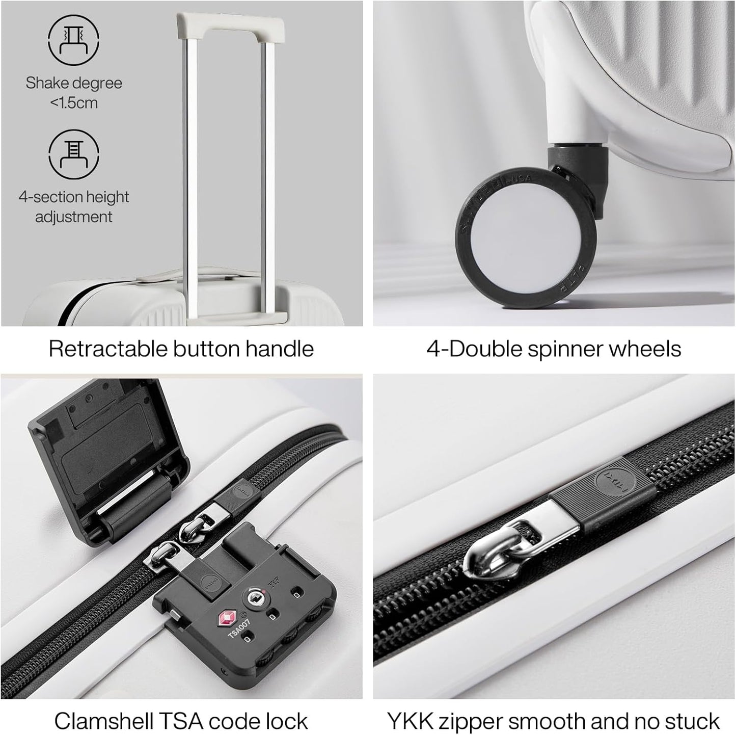 mixi Hardside PC Suitcase 20 Inch Carry On Luggage Spinner Wheels TSA with Cover, Smoke White