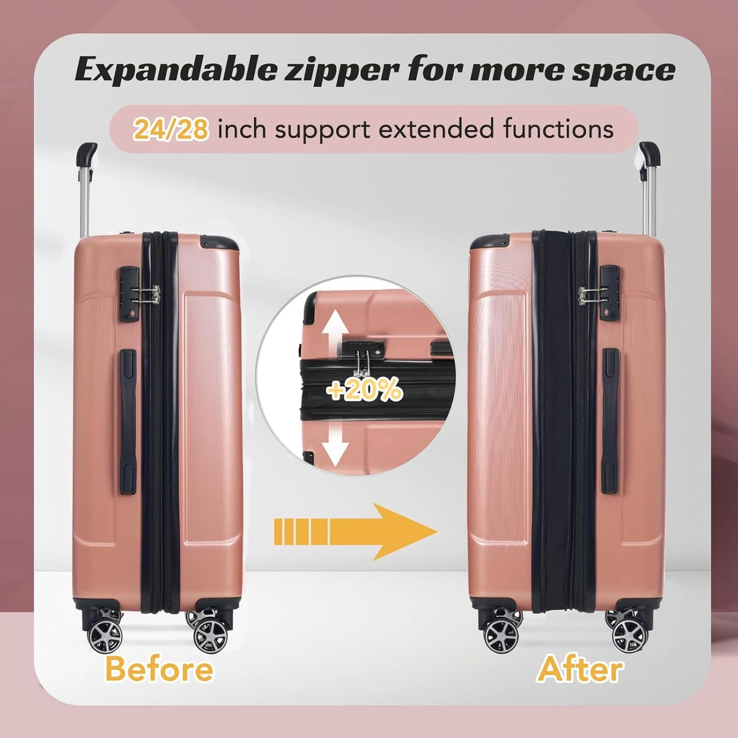 Merax 24 Inch Expandable Checked Luggage, Hardshell ABS Medium Suitcase with Spinner Wheels, TSA Lock, Lightweight Travel Suitcase for Long Trips and Vacations