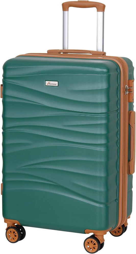 Romswi Expandable 28" Checked Luggage,Large Hardshell Suitcase with Double Spinner Wheels for 20% More Space, Airline Approved Lightweight Hardside Luggage, Scratch-Resistant & YKK Zipper,Green