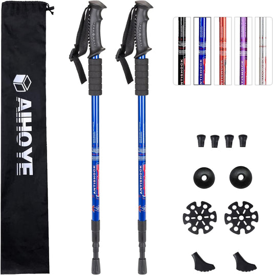 Aihoye Hiking Trekking Poles, 2 Pack Collapsible, Lightweight, Anti Shock, Walking Sticks, Adjustable Hiking Pole for Men and Women