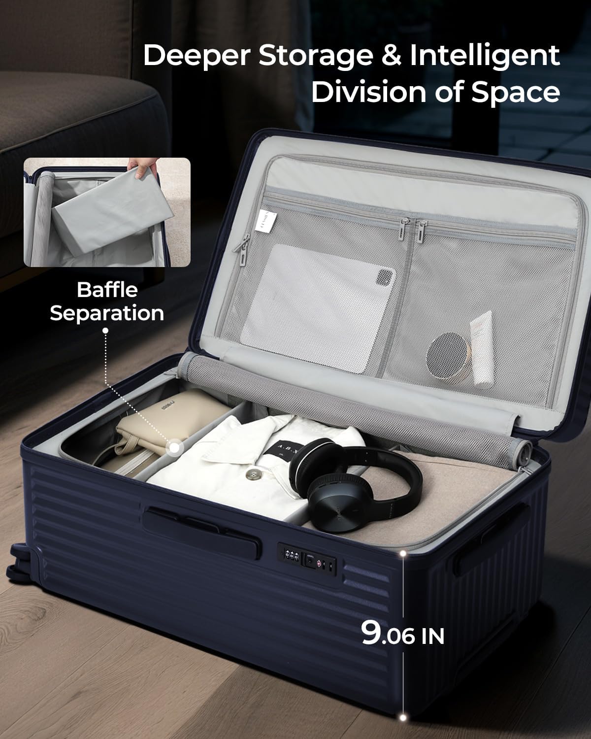 Trunk Luggage, 28 Inch Checked Luggage with Spinner Wheels, Lightweight PC Hard Shell Large Suitcase with TSA Lock, Removable Dividers (Blue, 1PC)