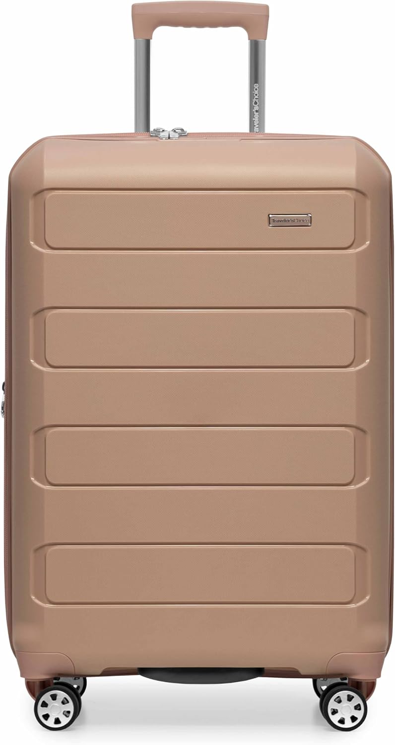 Traveler's Choice Pagosa Indestructible Hardshell Expandable Spinner Luggage, Latte Beige, 3-Piece Set (22/26/30)