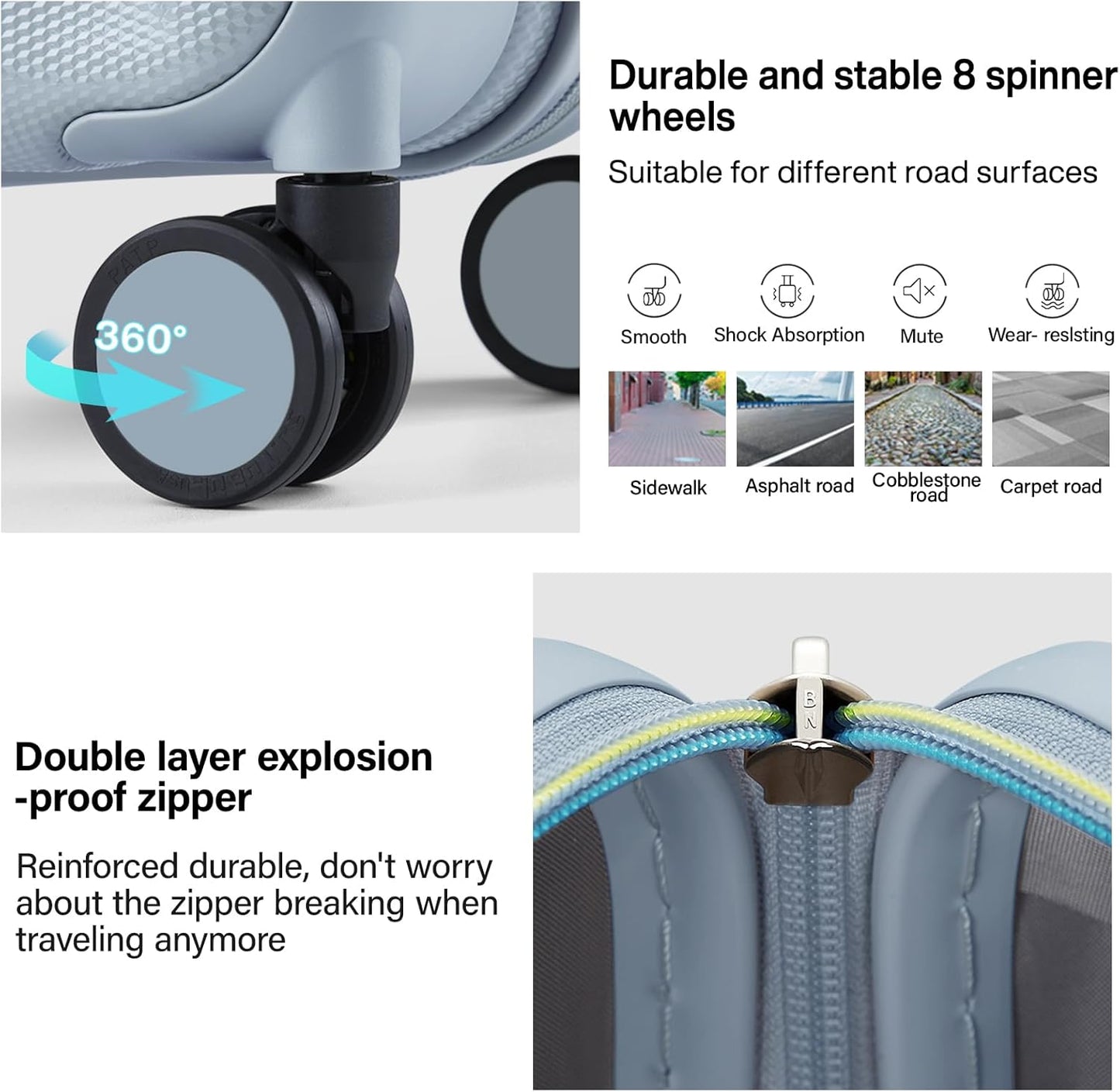 Hanke 24 Inch Expandable Checked Luggage Lightweight PC Hard Shell Luggage Suitcases with Wheels Travel Luggage Rolling Large Suitcase Travel Luggage Bag for Go to University.(Gray)