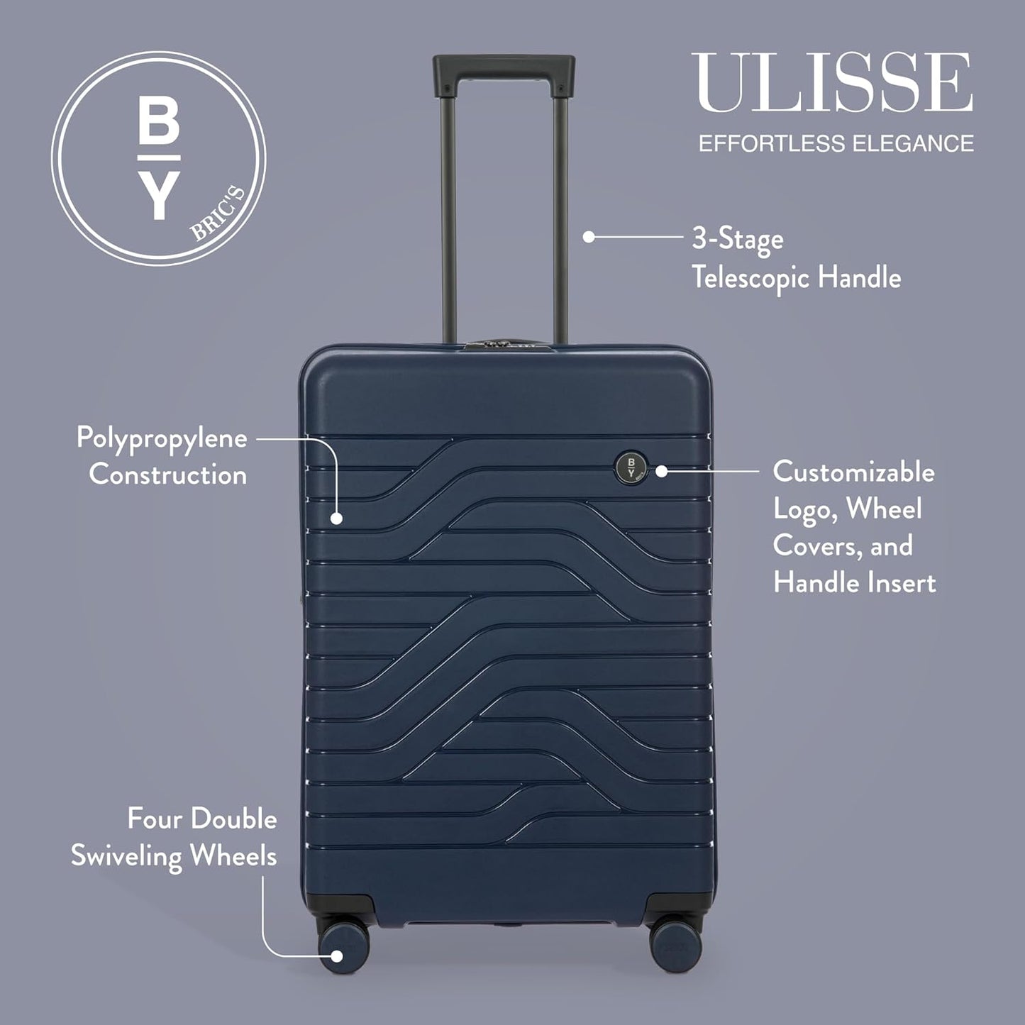 Bric's B|Y Ulisse Spinner Suitcase, Expandable Hard Shell Luggage with TSA Lock and Smooth 360° Wheels 28" – Ocean Blue