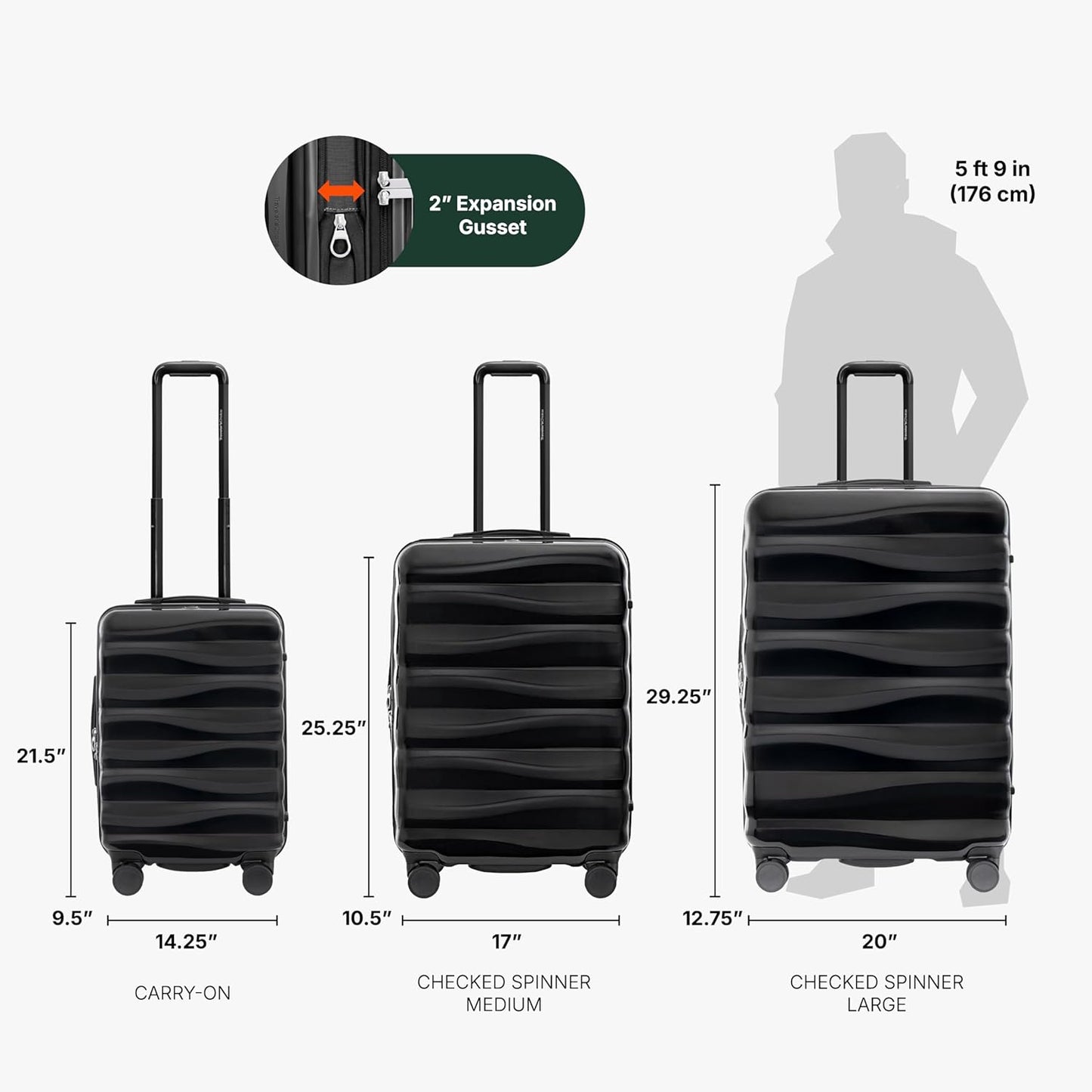 Traveler's Choice Edinburgh II Hardside Spinner Luggage with TSA Lock, Black, 21" Carry-on