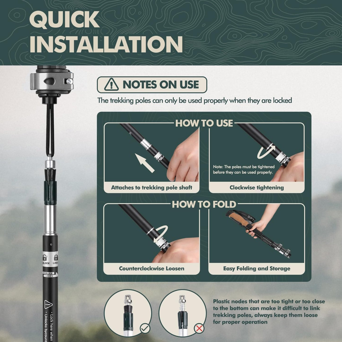 GPTCAMP Walking Sticks,Trekking Poles Collapsible Hiking Poles,Lightweight Folding Travel Walking Pole for Men Women,2pc Adjustable Hiking Stick with EVA Foam Grips for Backpacking