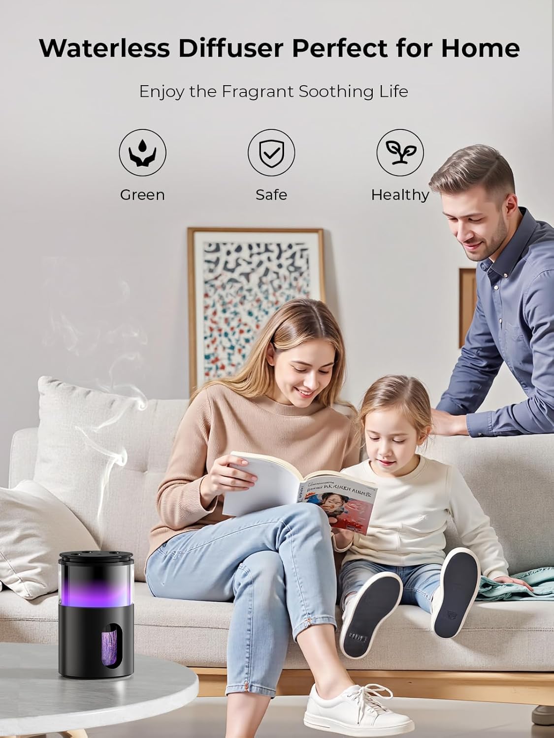 Waterless Diffuser for Essential Oil: Mini Battery Scent Diffuser for Room&Home&Car with 9 Colors LED Light - Aroma Cool Mist Obsidian Black