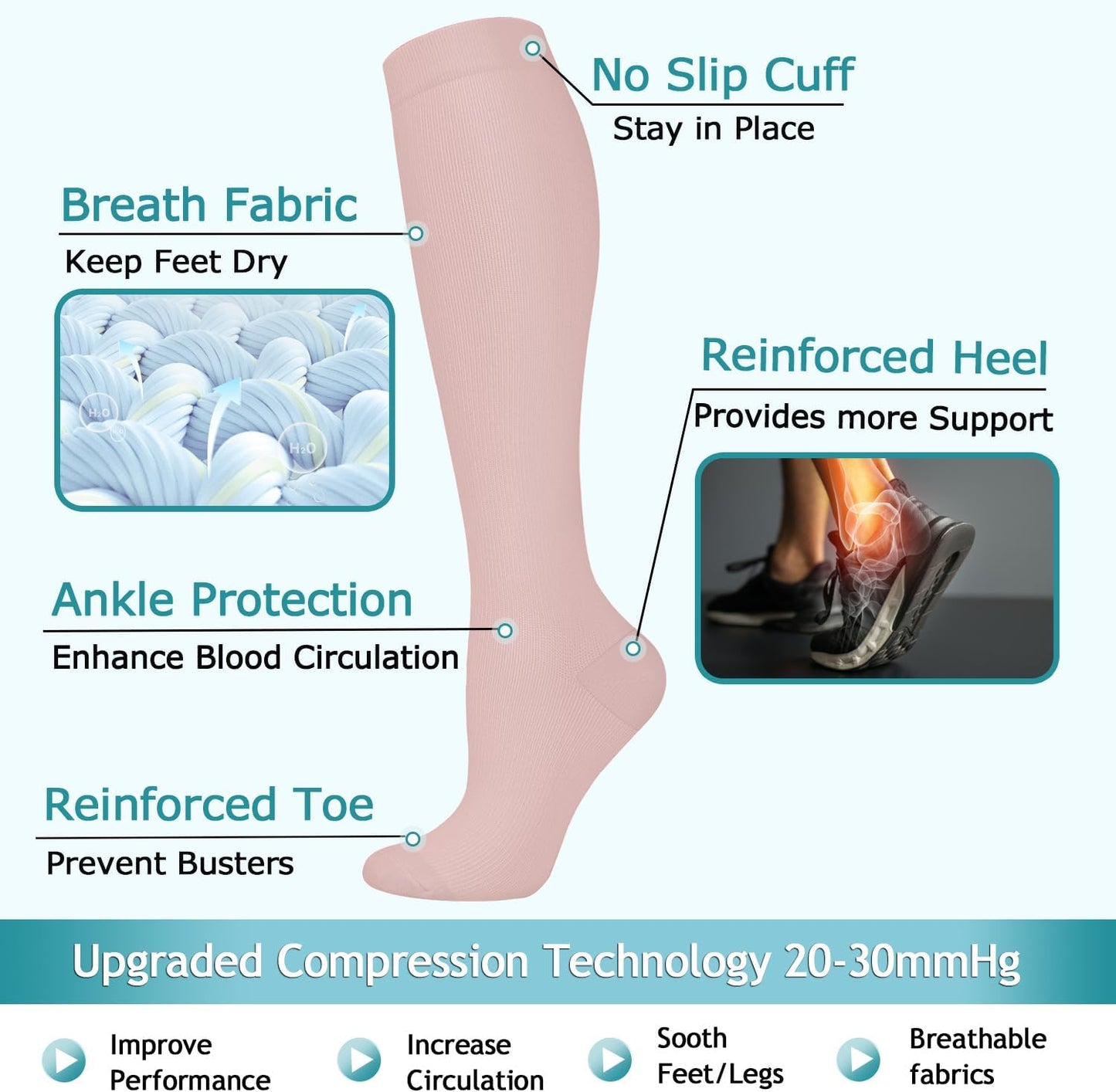 ACTINPUT 8 Pairs Compression Socks for Women & Men,Support Compression Stockings for Medical Running Athletic