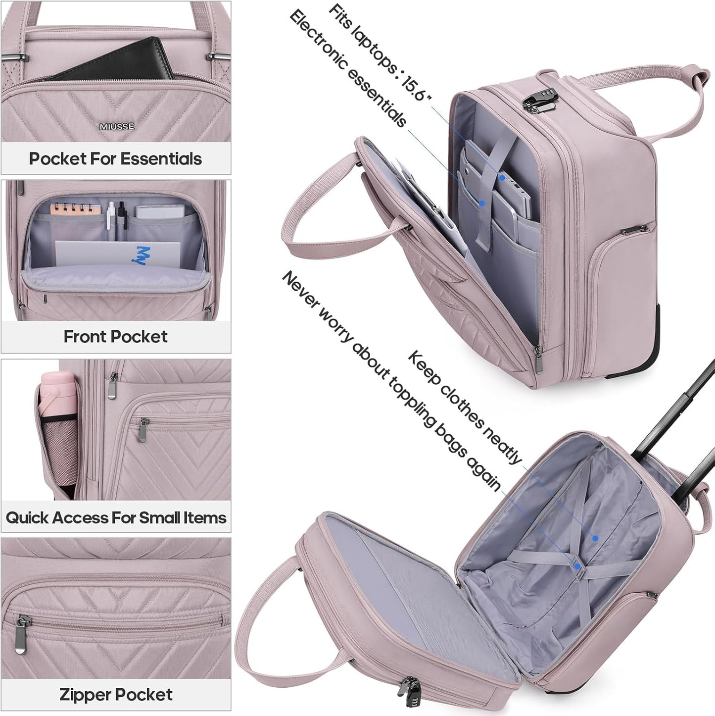 Carry-on Underseat 16-inch Luggage with Wheels, Softside Rolling Carry-on, Lightweight Travel Suitcase for Men Women, Personal Item Rolling Travel Bag