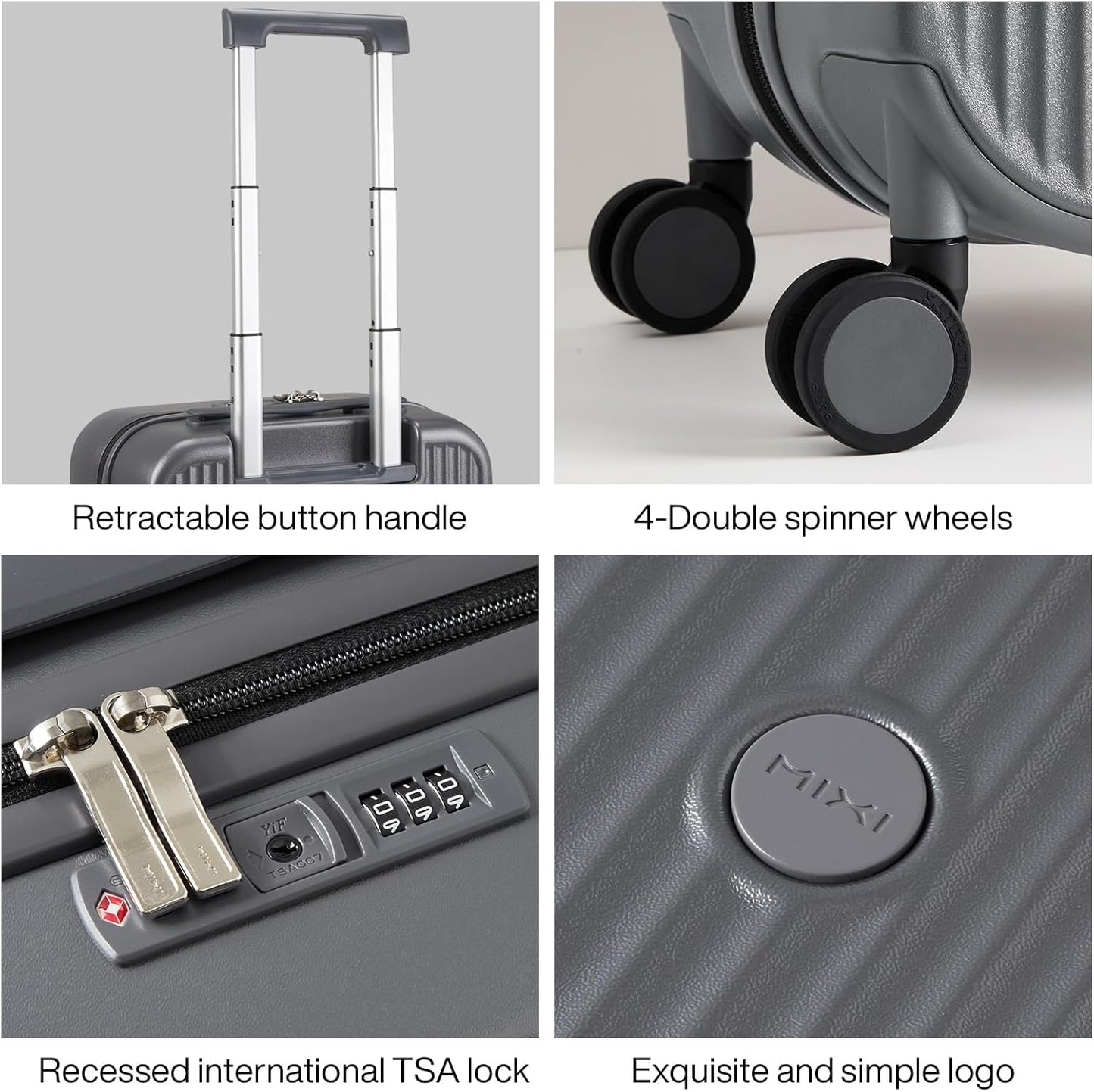 mixi Underseat Carry on Luggage 16 Inch Hardshell PC Suitcase with Spinner Wheels TSA Lock for Travel, Rock Gray