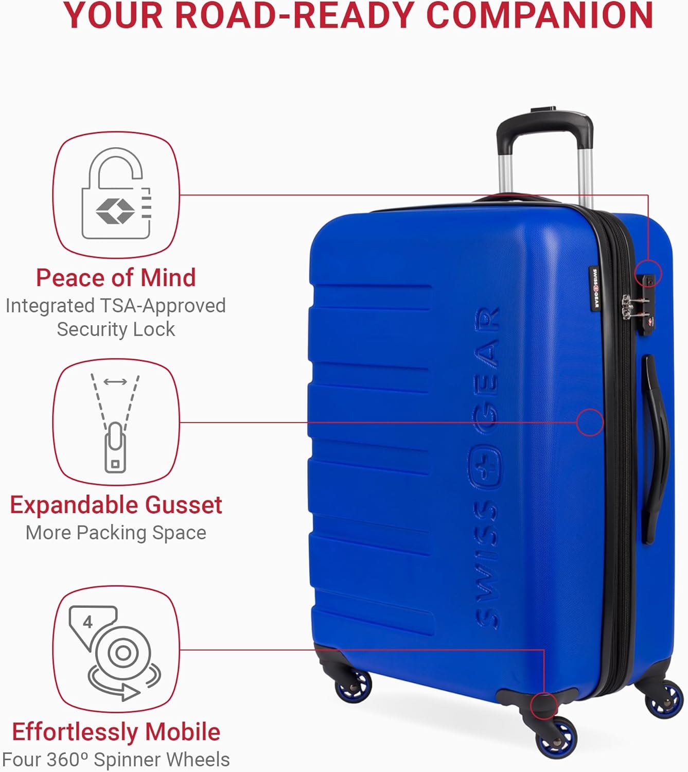 SwissGear 7366 Signature Hardside Expandable Luggage with Spinner Wheels, TSA Lock, Cobalt, Checked-Medium 23-Inch