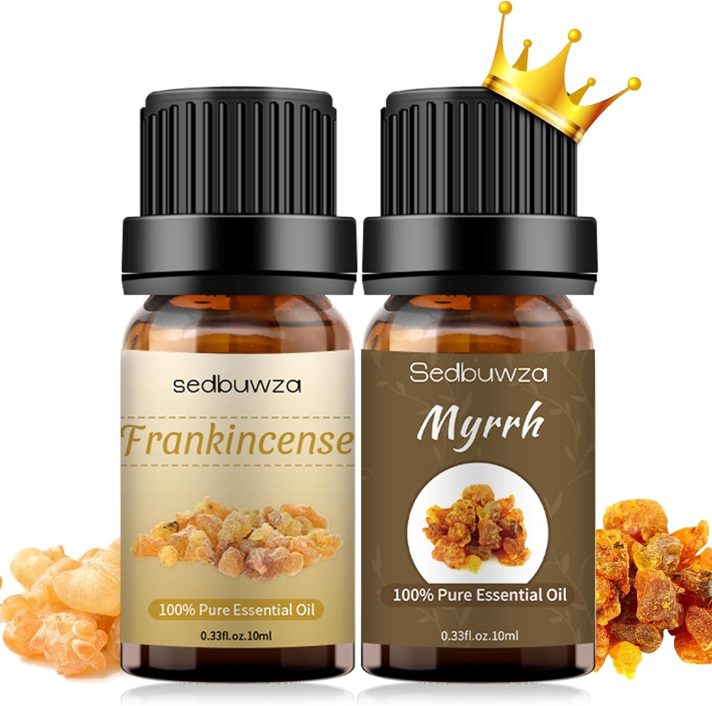 Sedbuwza Myrrh Frankincense Essential Oil Set, Myrrh Fragrance Oil Frankincense Scent Oil Set for Diffuser, Aromatherapy, Massage, Soap, Candle Making 2 x 10 ml
