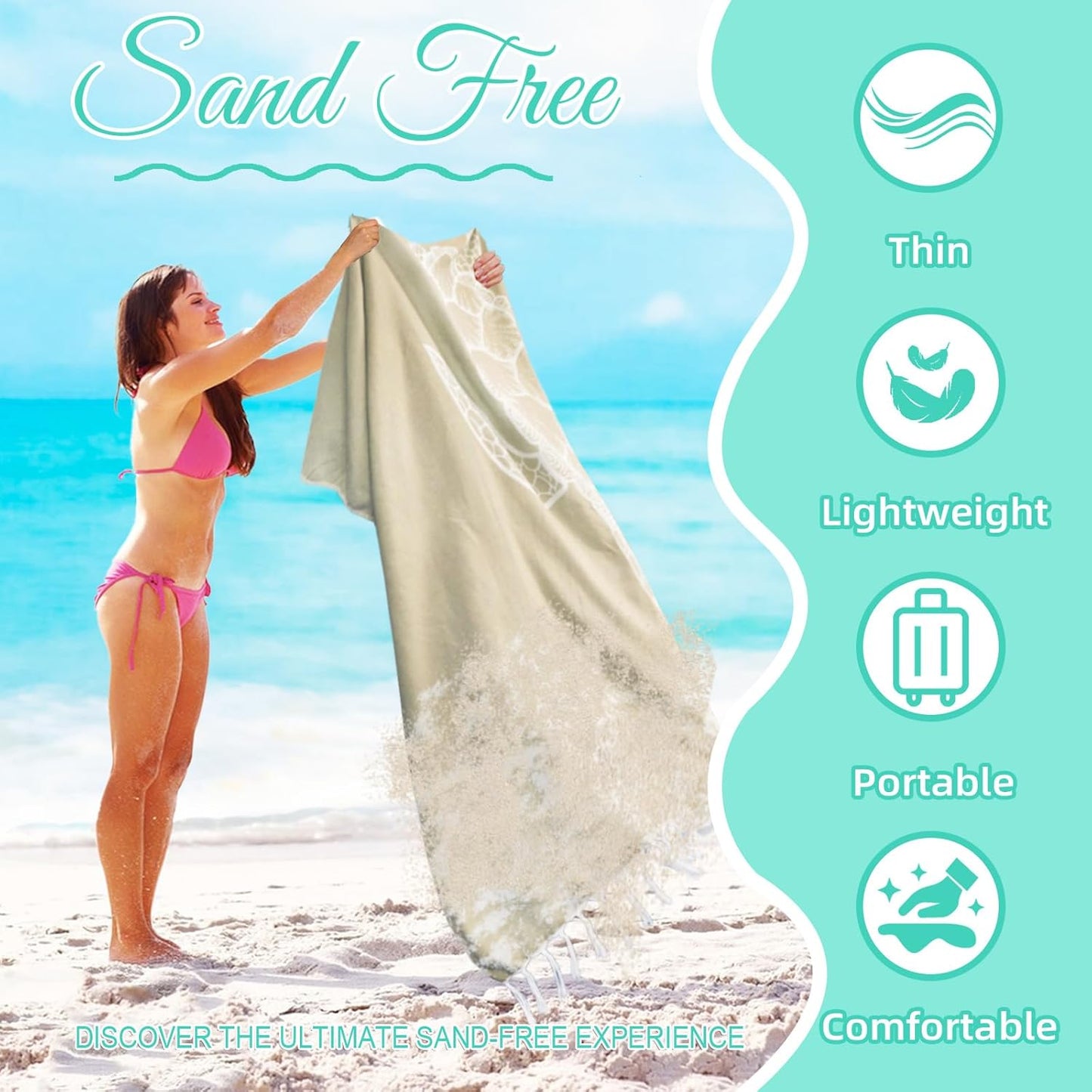 Oversized Turkish Beach Towel Blanket Cotton Giant XL Sandproof Towels Huge Linen XXL Extra Large Big Throw Quilt Blankets for Adults Beige Turtle