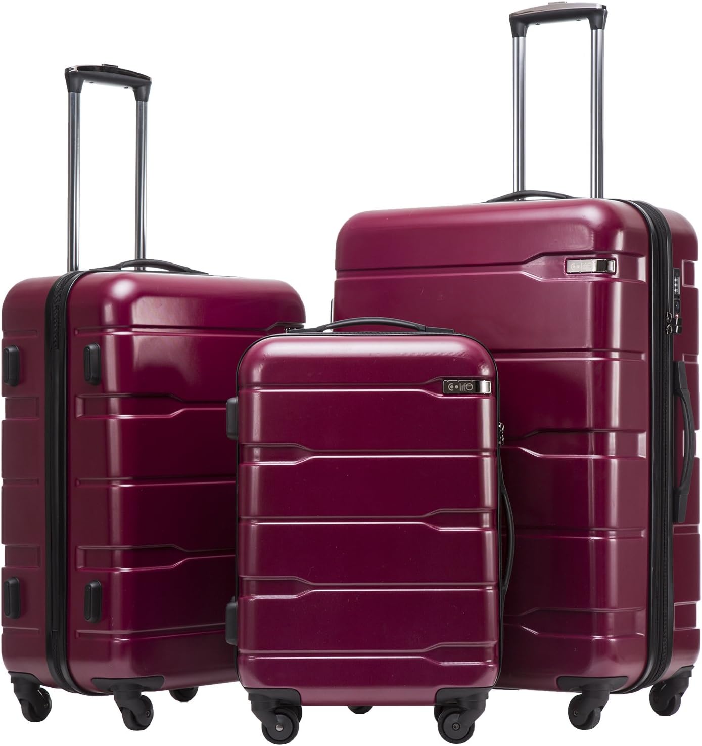 Coolife 3-Piece Luggage Set with Expandable 28-Inch Suitcase, PC+ABS Spinner (20/24/28 Inch, Radiant Pink)