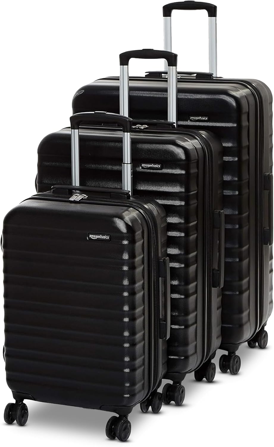 Amazon Basics 3-Piece Set (21", 26", 30"), Hardshell Suitcases With Wheels, Expandable For Up to 25% More Space, With Scratch-Resistant Surface, Four Multi-directional Wheels, Black