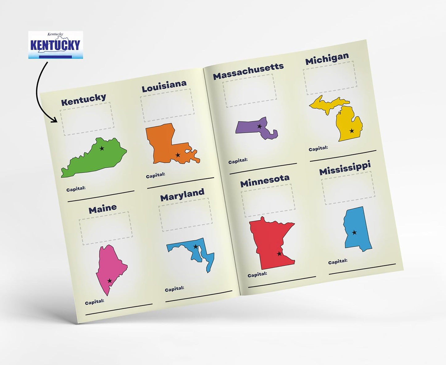 Jazzoo License Plate Game for Kids - 12 Travel Sticker Books - Fun Road Trip Activity for Family Vacations - USA States