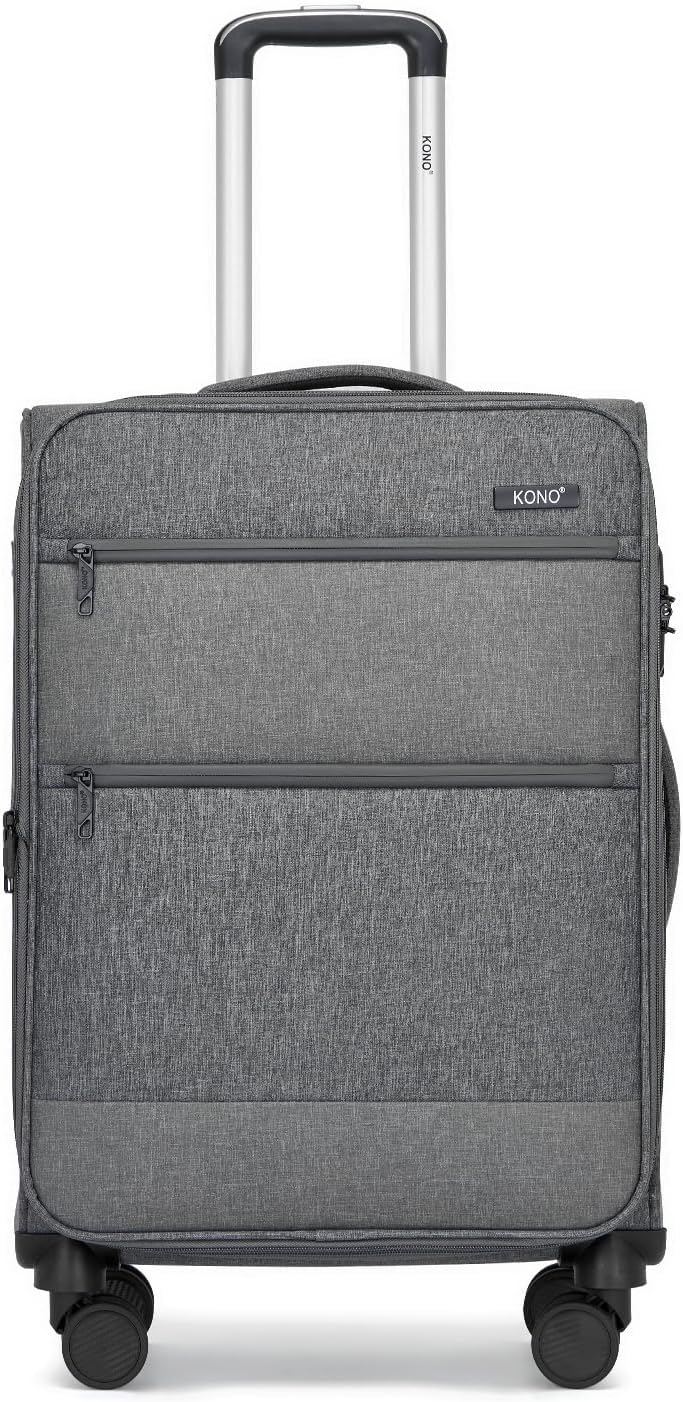 Kono 24 Inch Softside Expandable Checked Luggage with 8 Spinner Wheels TSA Lock Softshell Lightweight Business Travel Suitcase for Men and Women, Grey