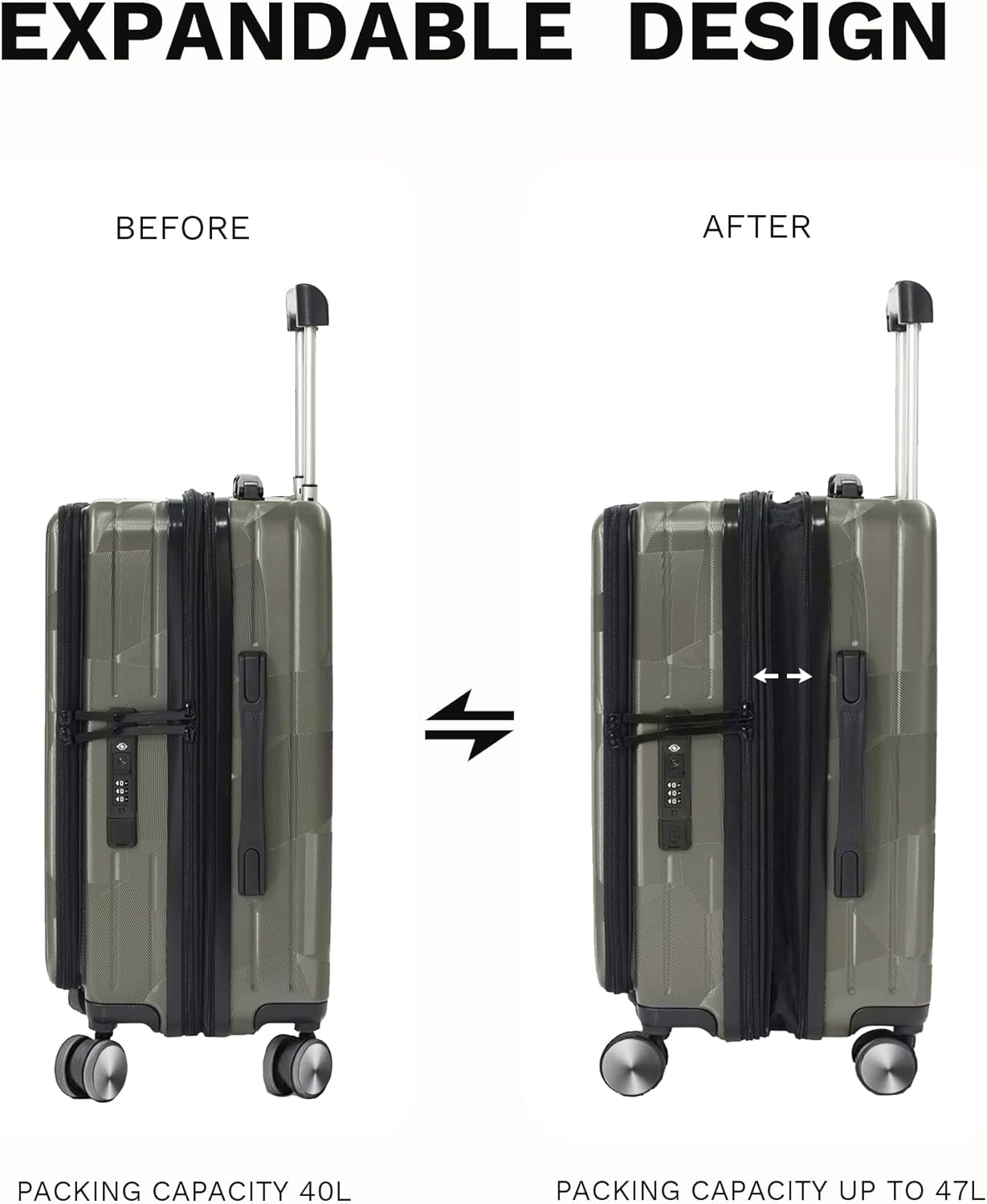 20 inch Carry On Luggage Expandable Top Opening/Clamshell Opening, TSA Approved Carry On Luggage Hard Shell Suitcases, Lightweight Away Carry On Suitcases, Grey