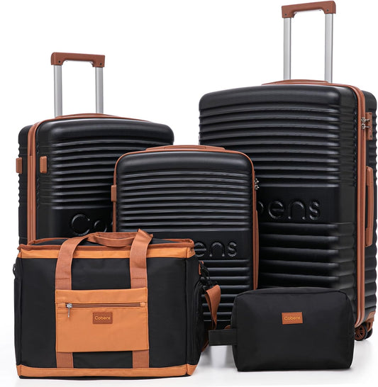 5 Piece Luggage Sets with Spinner Wheels and Tsa Lock, Hardshell ABS Suitcase Set, Lightweight Hardside Waterproof Travel Suitcases with Wheels, 20/24/28in, Black