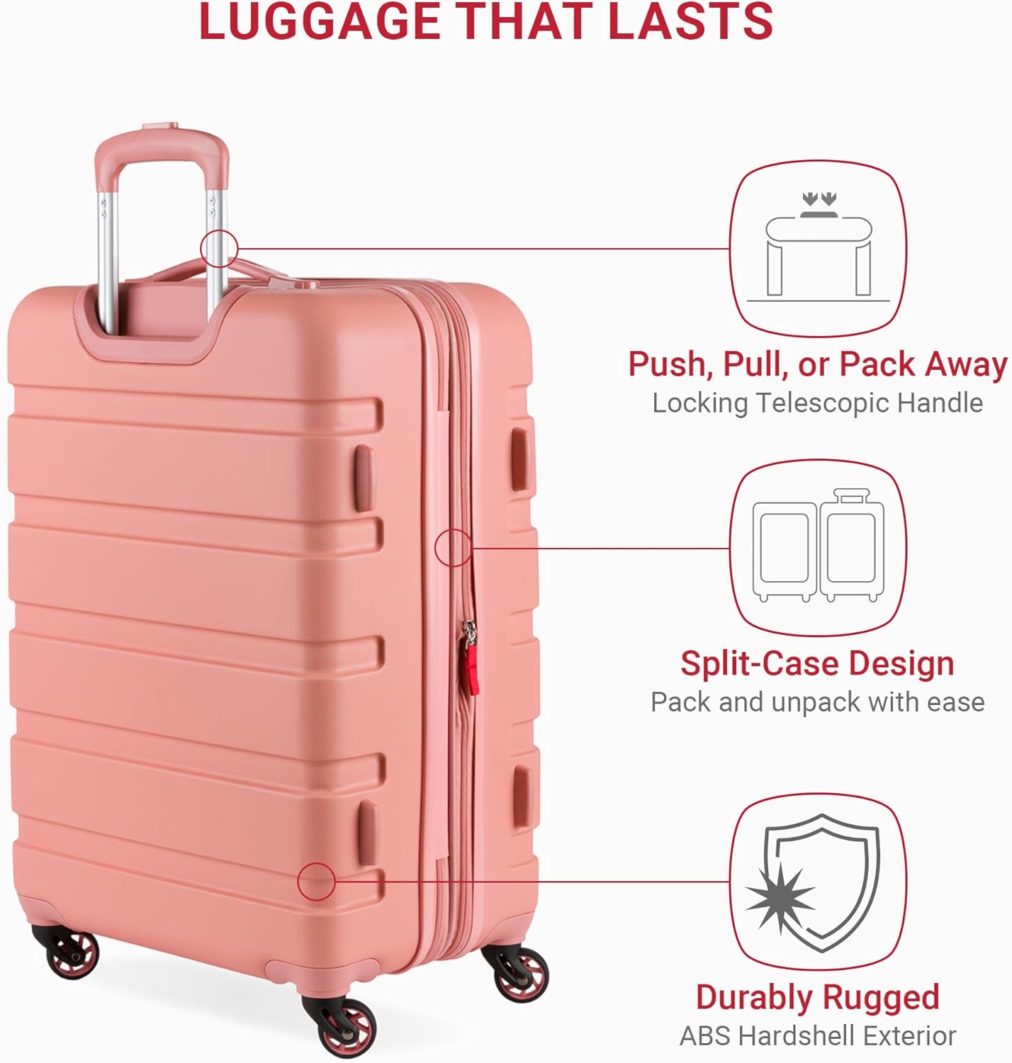SwissGear 7366 Signature Hardside Expandable Luggage with Spinner Wheels, TSA Lock, Coral Almond, Checked-Large 27-Inch