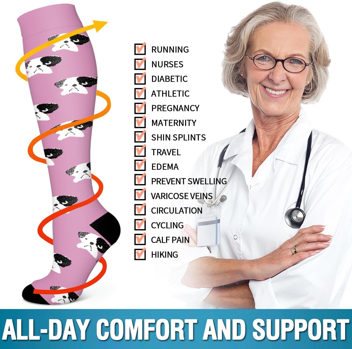 6 Pack Copper Compression Socks for Women and Men Circulation-Best Support for Medical, Running,Nursing,Athletic
