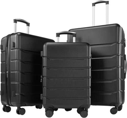Sweetcrispy Luggage Spinner Wheels Lightweight Expandable Travel Hard Shell Suitcases with TSA Lock, Bronze Black, 3-PCS Set (20/24/28 Inch)