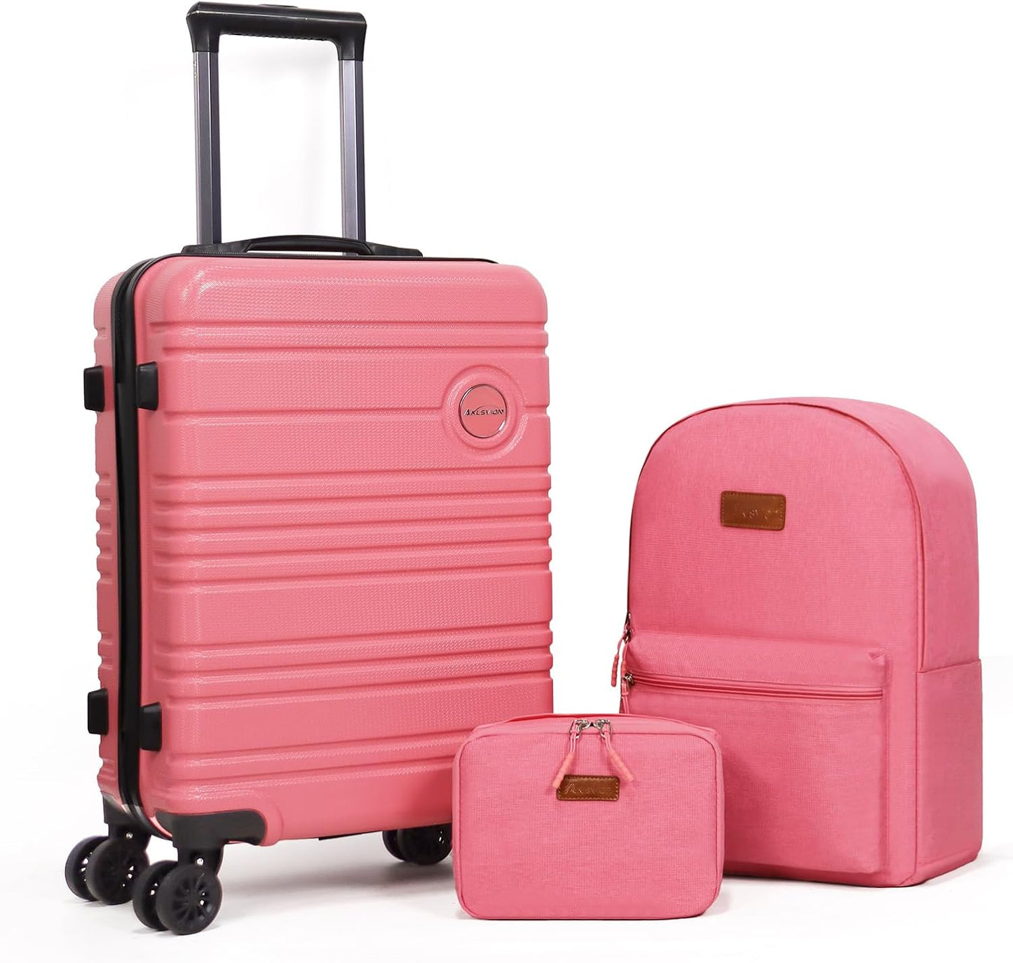 ABS+PC Carry on Luggage set with backpack 3 Pcs suitcace with Spinner wheels TSA Lock 20-In hardshell Lightweight Luggage set (Pink)