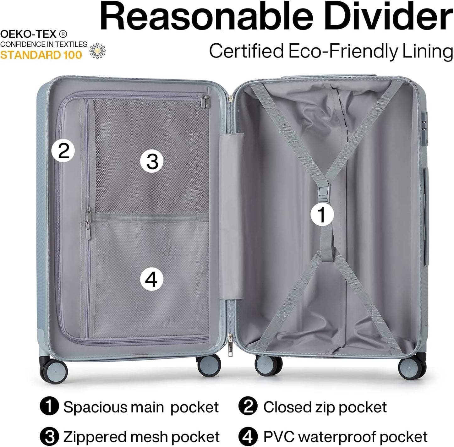 Hanke 29 Inch Luggage Suitcases With Spinner Wheels Lightweight PC hardside Rolling Suitcase With Travel Lock, Checked-Large 29-Inch(Gray)