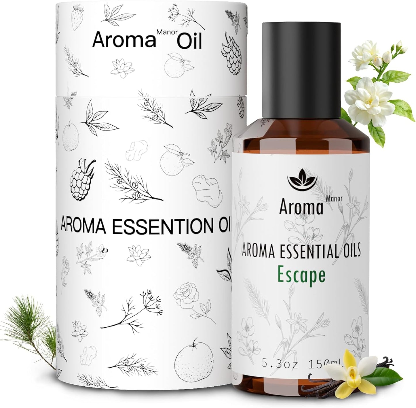 Fragrance Oil - Escape Essential Oil Blend - Luxury Hotel Inspired Home Aromatherapy Diffuser Oil - Orange Blossom, Vanilla, Jasmine, Cedar - for Diffuser, Humidifier, Ultrasonic, Reed - 150ML