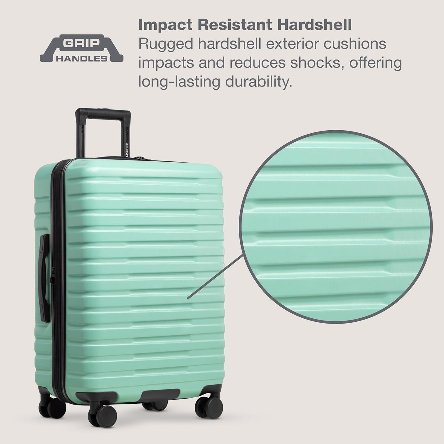 U.S. Traveler Boren Polycarbonate Hardside Rugged Travel Suitcase Luggage with 8 Spinner Wheels, Aluminum Handle, Mint, 3-Piece Set, USB Port in Carry-On