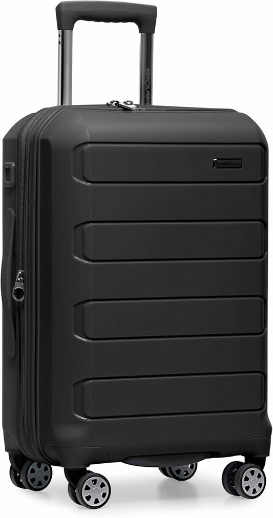 Traveler's Choice Pagosa Indestructible Hardshell Expandable Spinner Luggage, Black, 22-Inch Carry-on