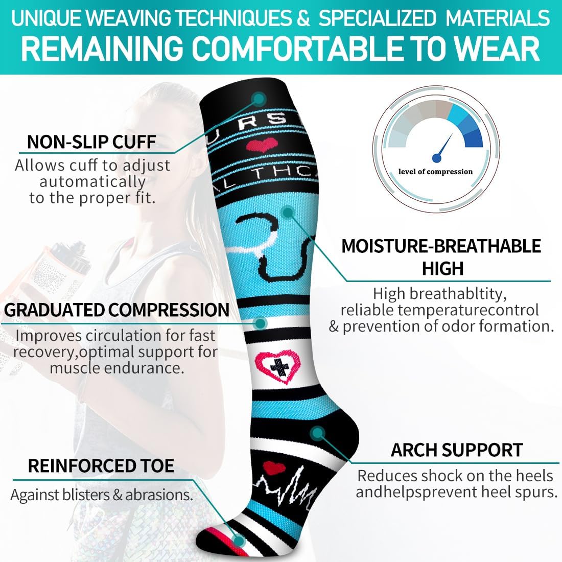 Copper Compression Socks for Women and Men(6 Pairs)-Best Support for Running, Athletic, Nursing, Travel