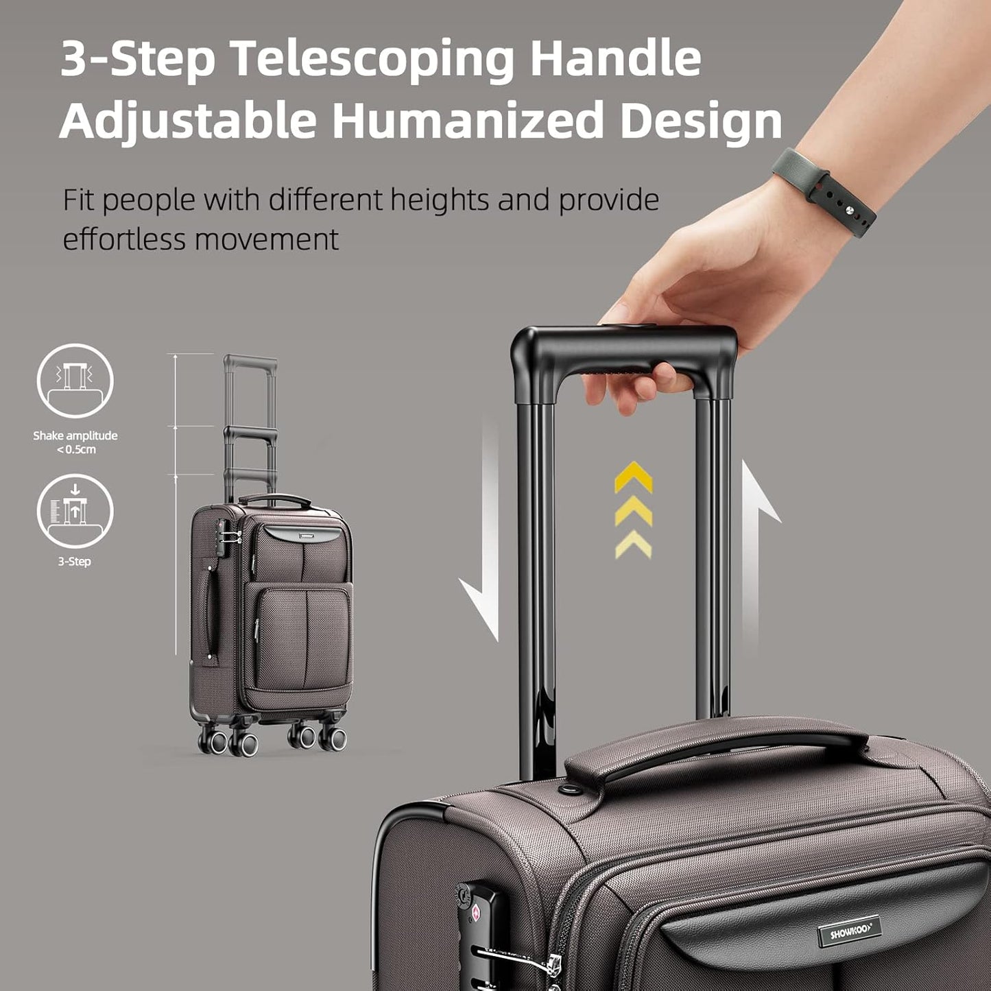 SHOWKOO Luggage Sets 3 Piece Softside Expandable Lightweight Durable Suitcase Sets Double Spinner Wheels TSA Lock Light Coffee (20in/24in/28in)