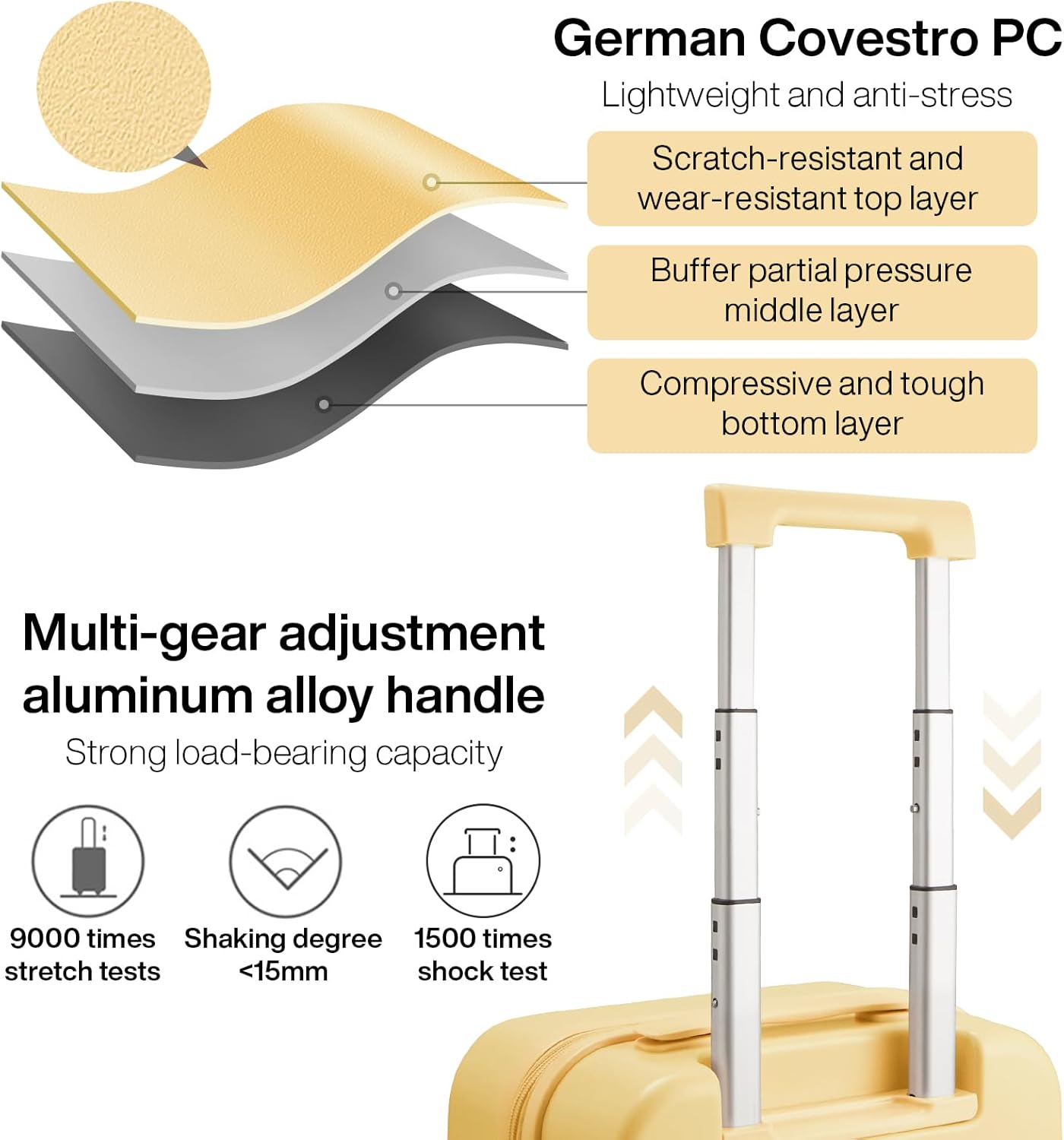 mixi Carry on Luggage, 20'' Suitcase Spinner Wheels Luggage Hardshell Lightweight Rolling Suitcases PC with Cover & TSA Lock for Business Travel, Lark Yellow