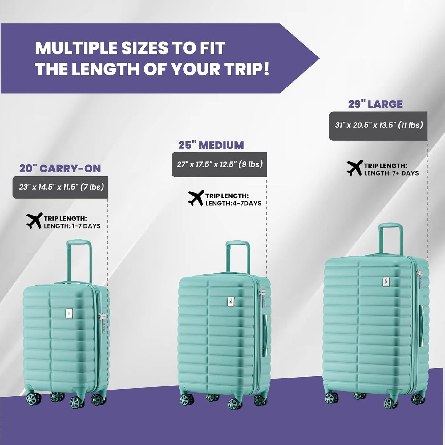 Spyder 25" Hardside Medium Checked Luggage, Durable Lightweight Hardshell Suitcase with 360° Spinner Wheels, Expandable for up to 20% More Space, TSA Approved Lock, Seafoam Green