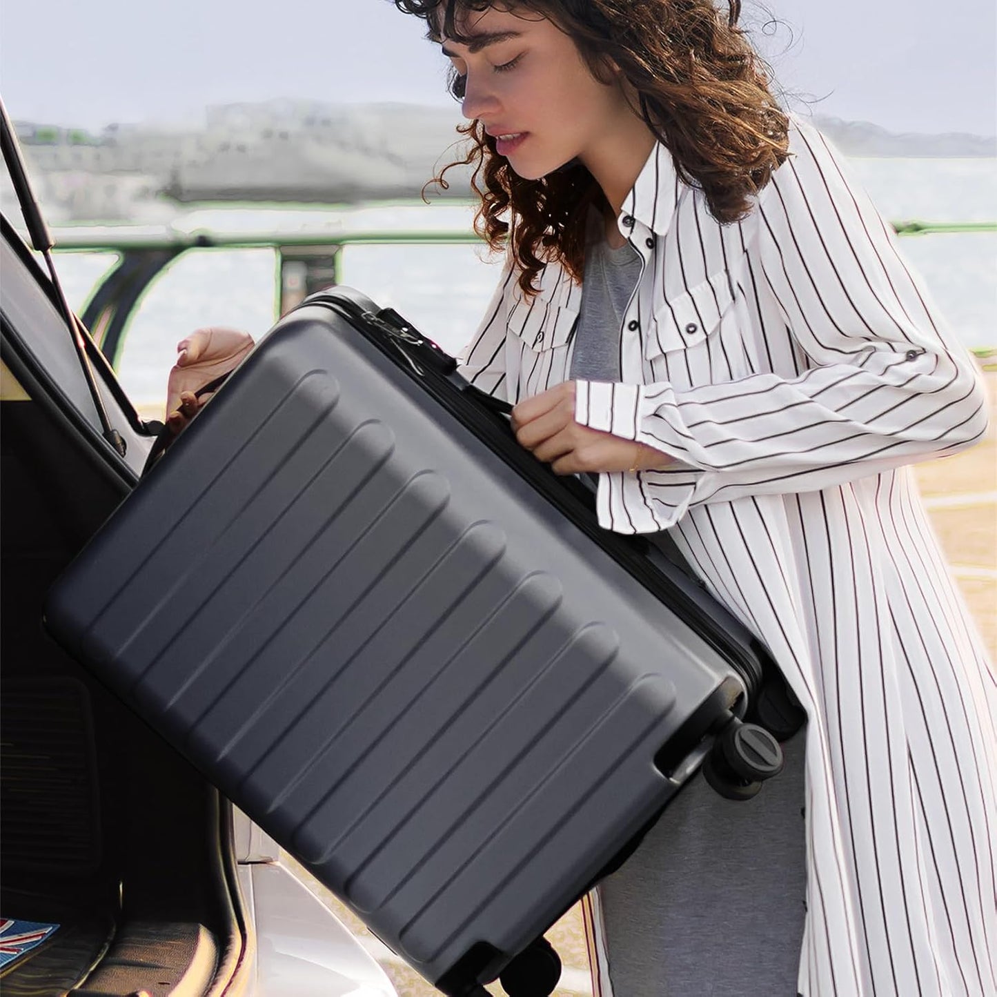 NINETYGO Medium Checked Luggage 26 Inch, Checking In Luggage with Smooth Spinner Wheels, Lightweight, Hard Shell PC Suitcase, Lightweight Travel Luggage, TSA Approved (Grey, Rhine Basic)