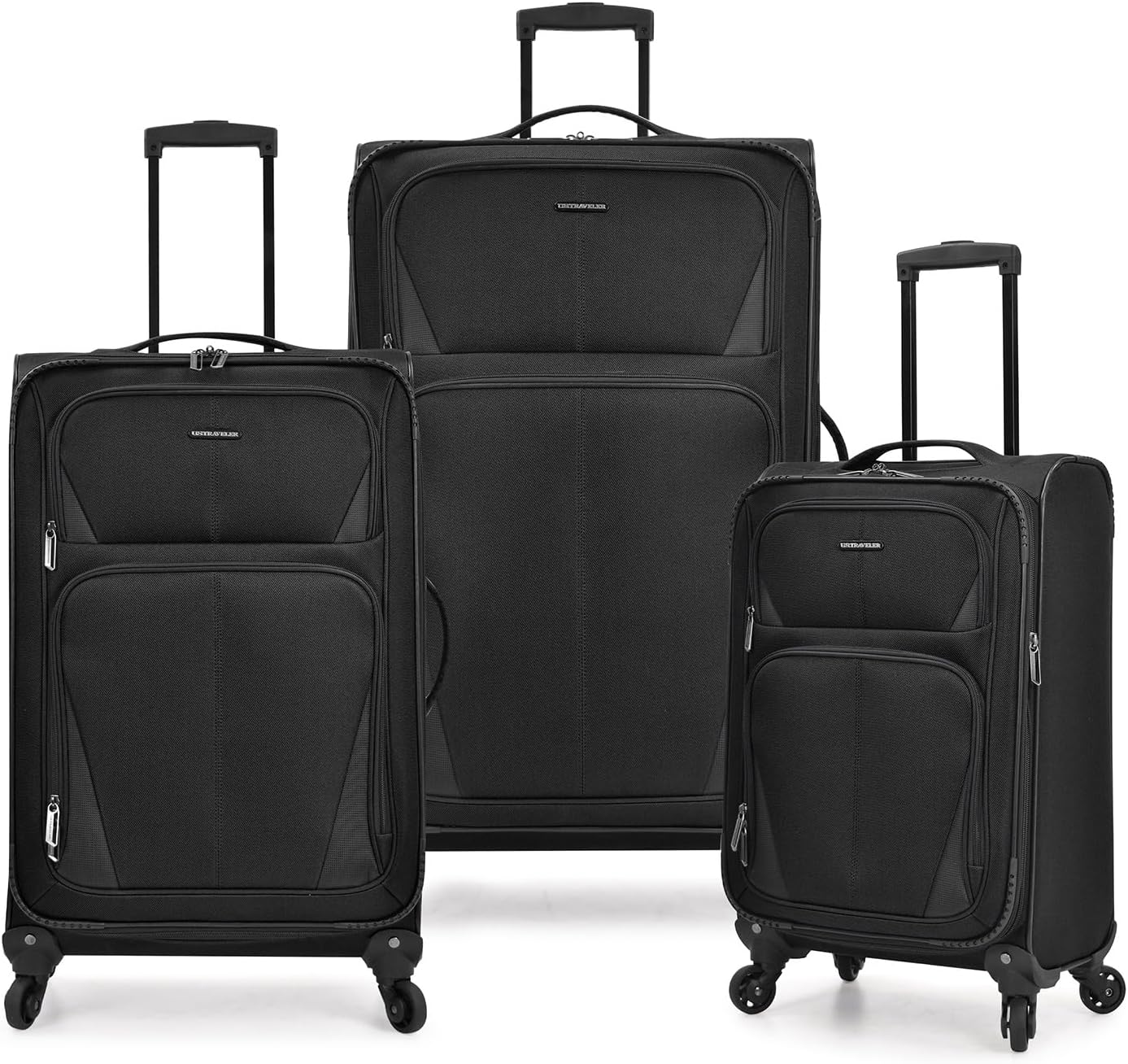 U.S. Traveler Aviron Bay Expandable Softside Luggage with Spinner Wheels, Black, 3-Piece Set