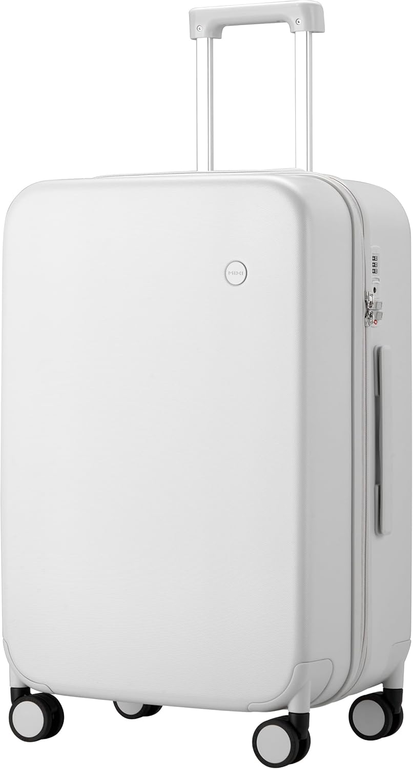 mixi Upgrade Luggage Suitcases with Spinner Wheels, Hardside Rolling Suitcase PC with TSA Lock Travel Case 24in Checked in, Fine Grid Smoke White