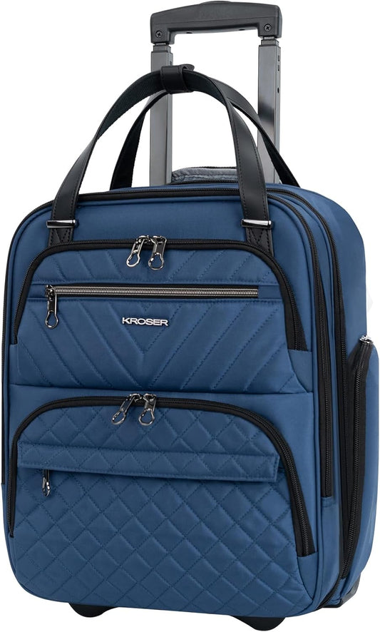 KROSER Carry On Underseat Multi-functional, 16-inch Underseater Lightweight Overnight Suitcase for Women, Haze Blue