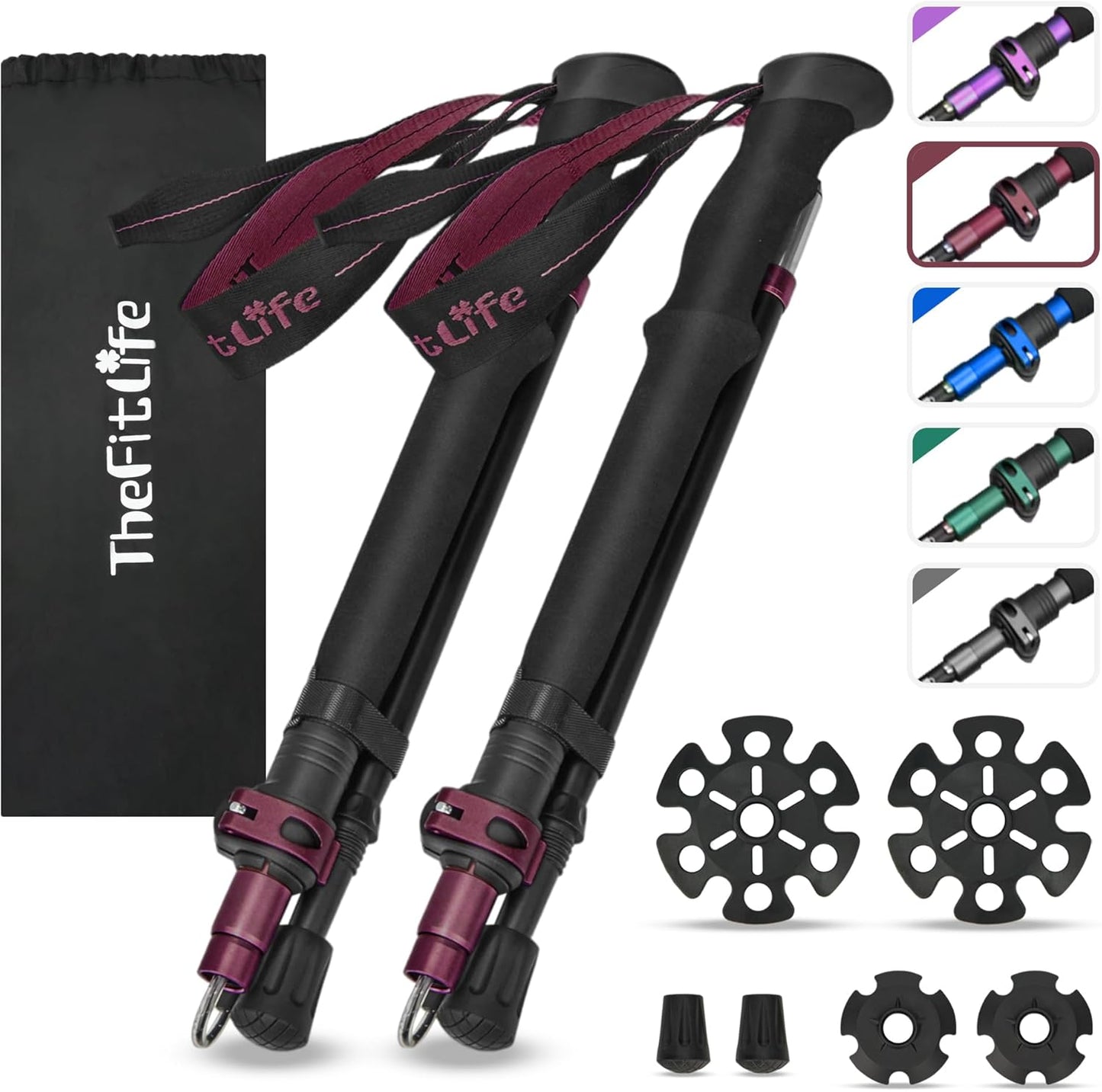 TheFitLife Collapsible Trekking Poles for Hiking – Lightweight Folding Walking Sticks for Men and Women with Extra-Long Foam Handle and Metal Flip Lock