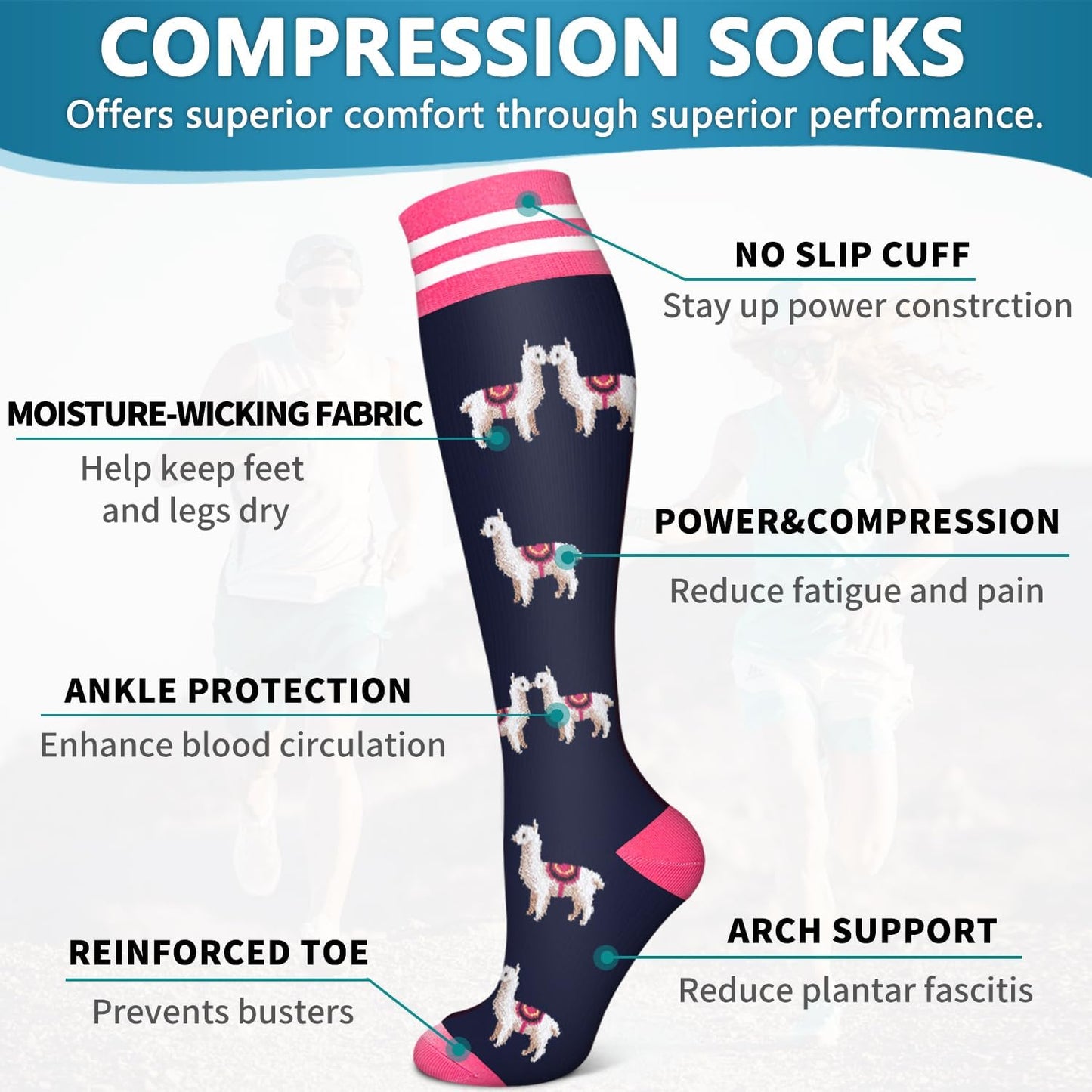 6 Pack Copper Compression Socks for Women and Men Circulation-Best Support for Medical, Running,Nursing,Athletic