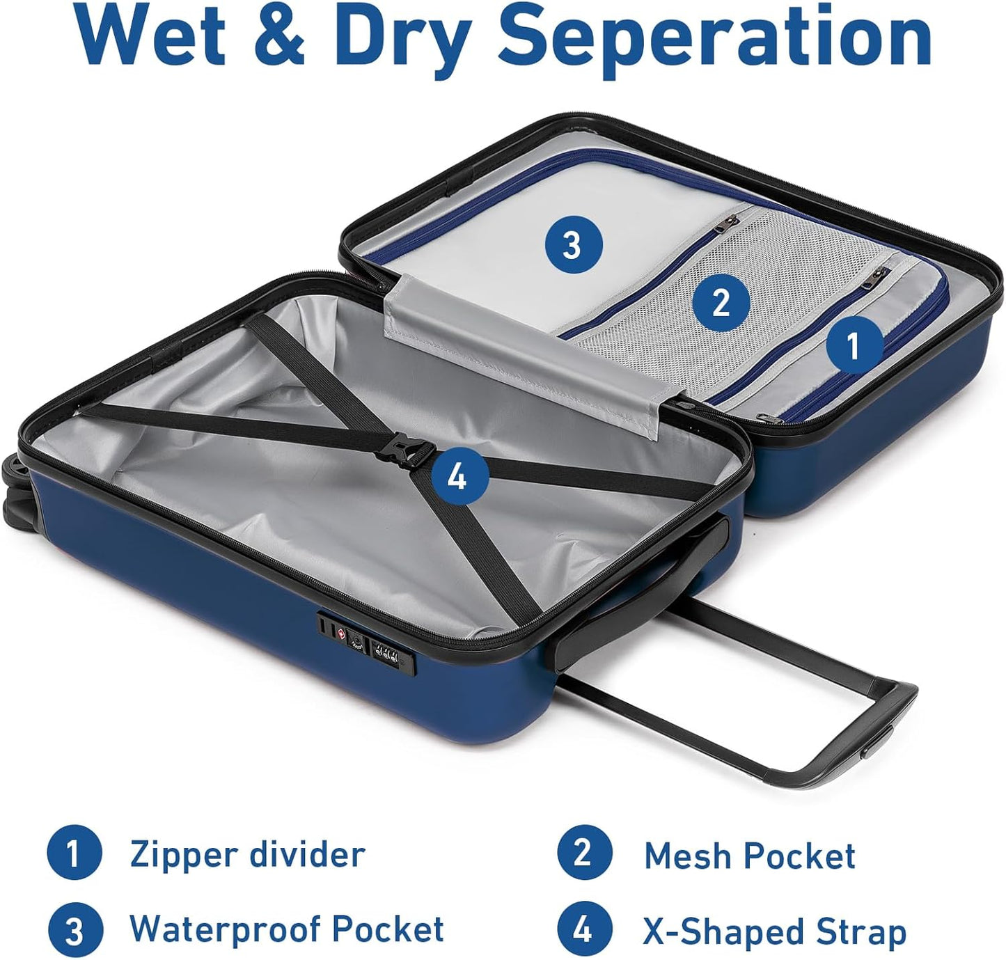 KYME Carry on luggage 22x14x9 Airline Approved Suitcase Hardshell With Double Spinner Wheels, PC+ABS TSA Lock Travel Luggage (Navy Blue, 20" Carry On)